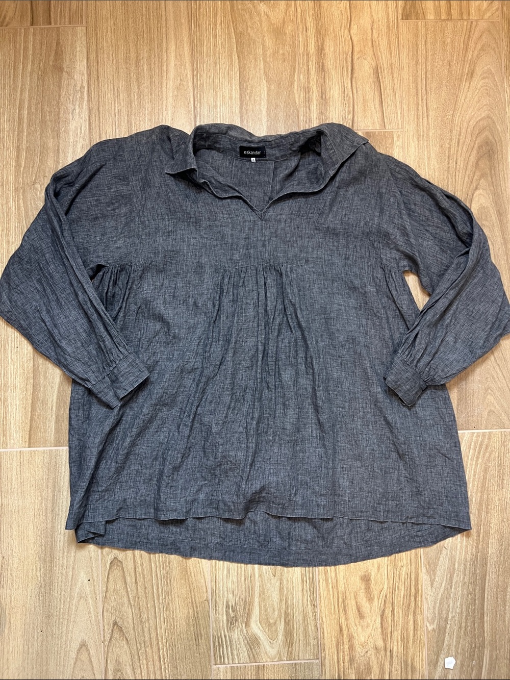 Eskandar Linen Pleated Front Tunic Blouse